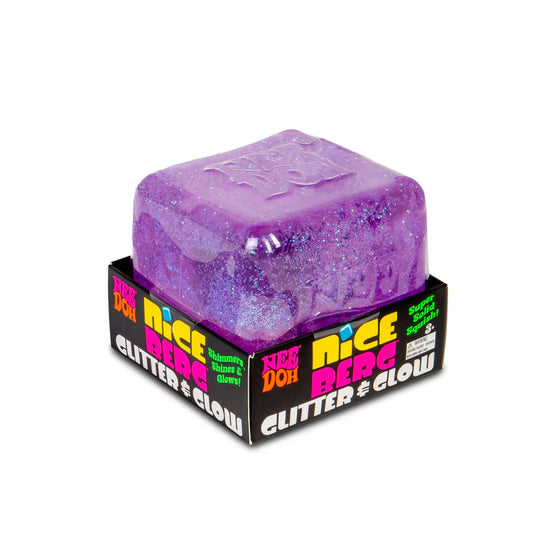 NeeDoh Nice Berg Glitter & Glow - Squishy Toy Cube, Big Glow in the Dark Fidget